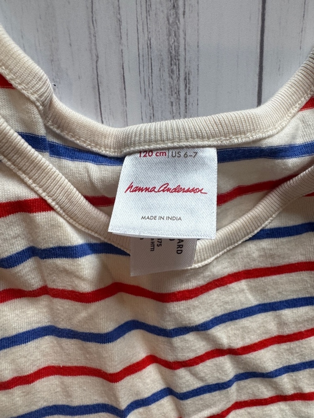 Striped Cream Tank Dress with Red & Blue Lines - Kids - Picture 2 of 4